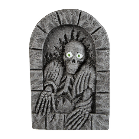 Gray Foam Skeleton Tombstone with Moving Eyes Halloween Decoration, 2 Ft.