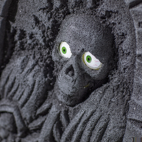 Gray Foam Skeleton Tombstone with Moving Eyes Halloween Decoration, 2 Ft.