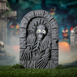 Gray Foam Skeleton Tombstone with Moving Eyes Halloween Decoration, 2 Ft.