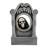Gray Tombstone with Light-Up Moving Skeleton Head Halloween Decoration, 22"
