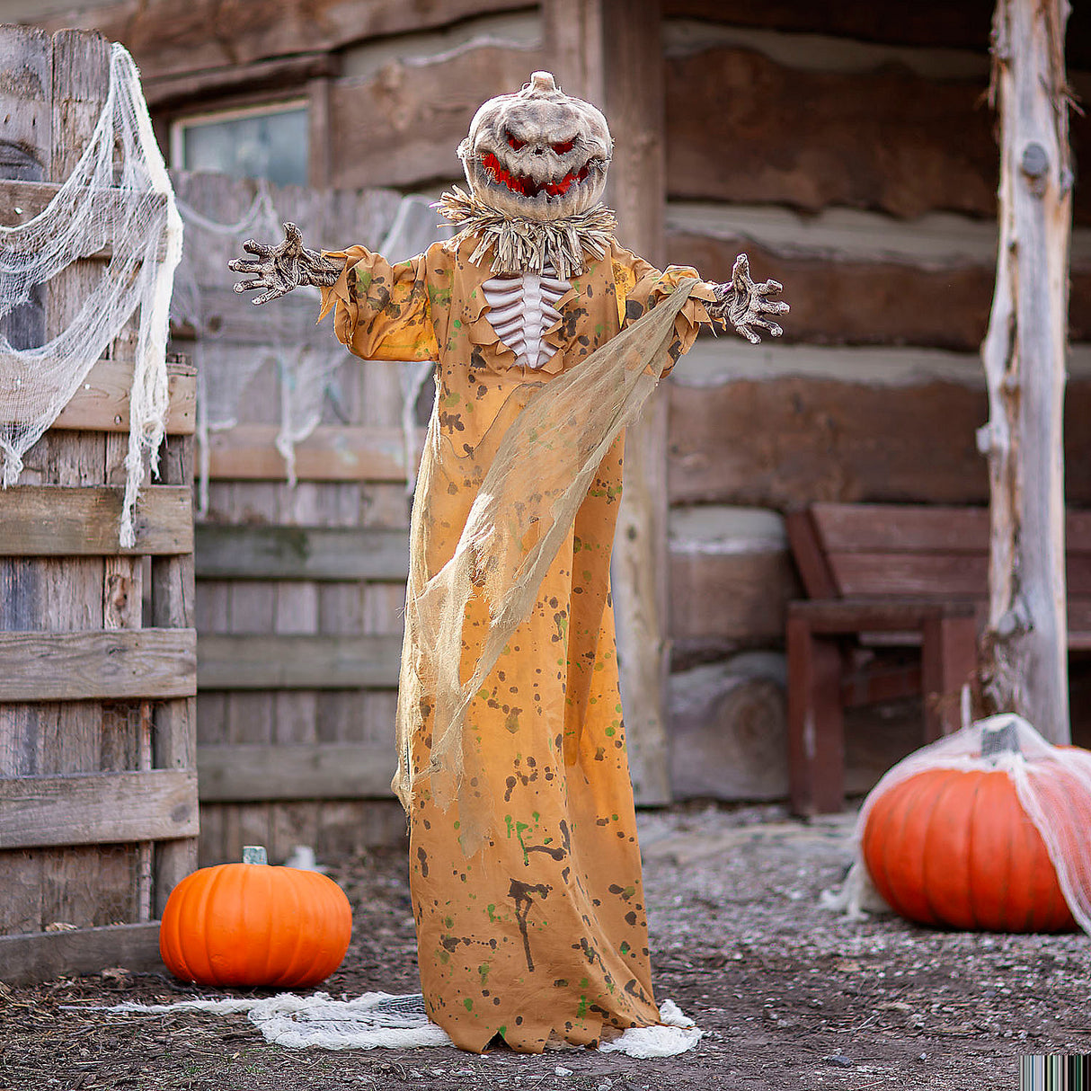 Terrifying Standing Pop Up Head Pumpkin Man Decoration for Halloween Haunted Houses and Scary Displays