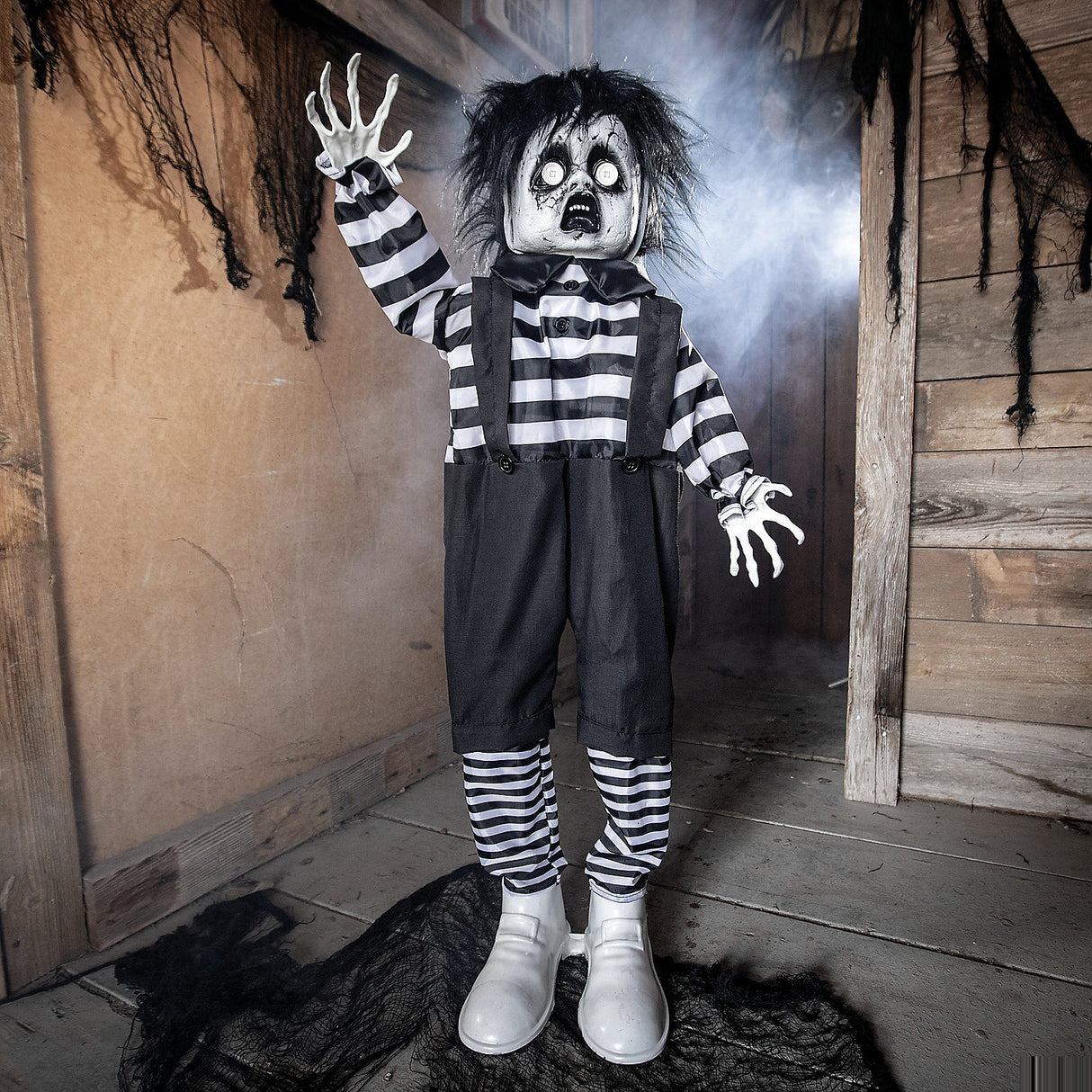 Creepy Standing Animated Black and White Shoes for Halloween Decorations and Scary Themed Events