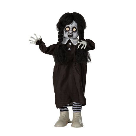 Creepy Standing Animated Black White Shoes Girl Decoration for Halloween Haunted Events and Scary Parties