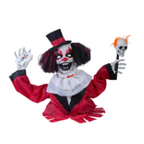 Groundbreaker Animated Black, Red & White Clown Halloween Decoration, 19 1/2"