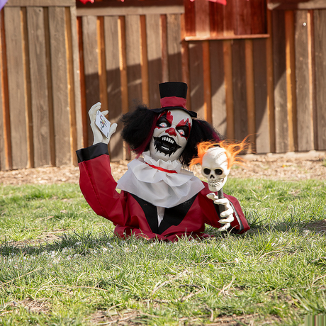 Groundbreaker Animated Black, Red & White Clown Halloween Decoration, 19 1/2"
