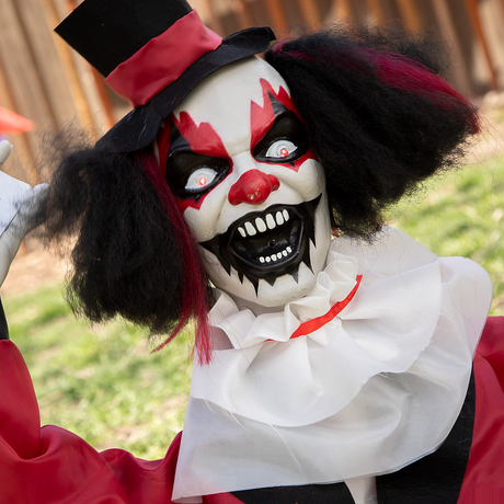 Groundbreaker Animated Black, Red & White Clown Halloween Decoration, 19 1/2"