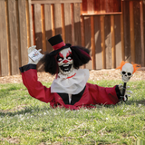 Groundbreaker Animated Black, Red & White Clown Halloween Decoration, 19 1/2"