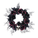 Light-Up Dead Roses & Skull Halloween Wreath