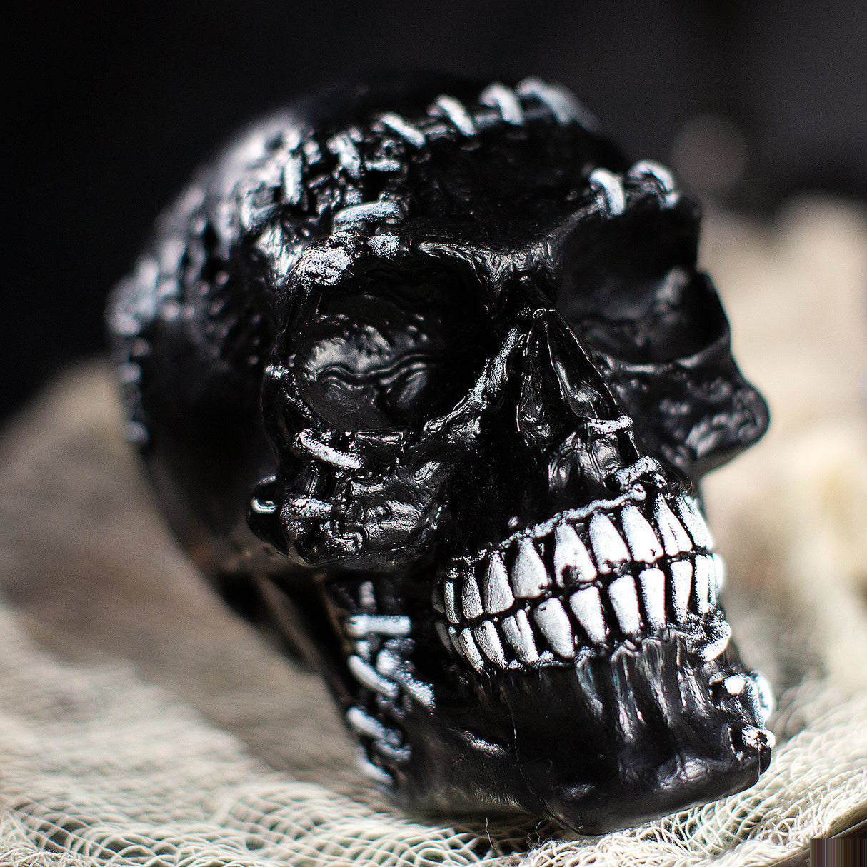 Creepy Black Skull Decoration for Halloween Home Displays and Haunted House Décor