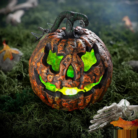 Light-Up Talking Rotten Jack-O-Lantern Foam Halloween Decoration 10 3/4" x 12 1/4"