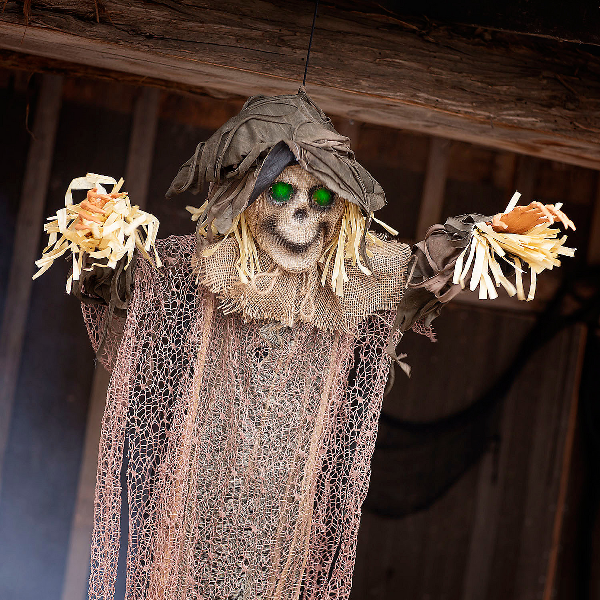 43 1/4" x 70 3/4" Light Up Hanging Skeleton Scarecrow Halloween Prop