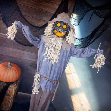 Animated Evil Pumpkin Scarecrow Halloween Decoration for Haunted Houses and Trick-or-Treating Events