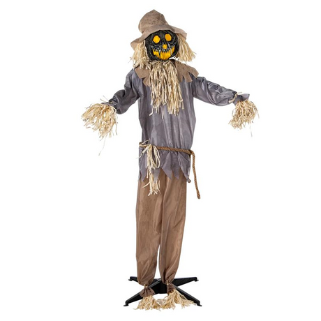 Animated Standing Evil Pumpkin Scarecrow Halloween Decoration 55 x 66 3/4