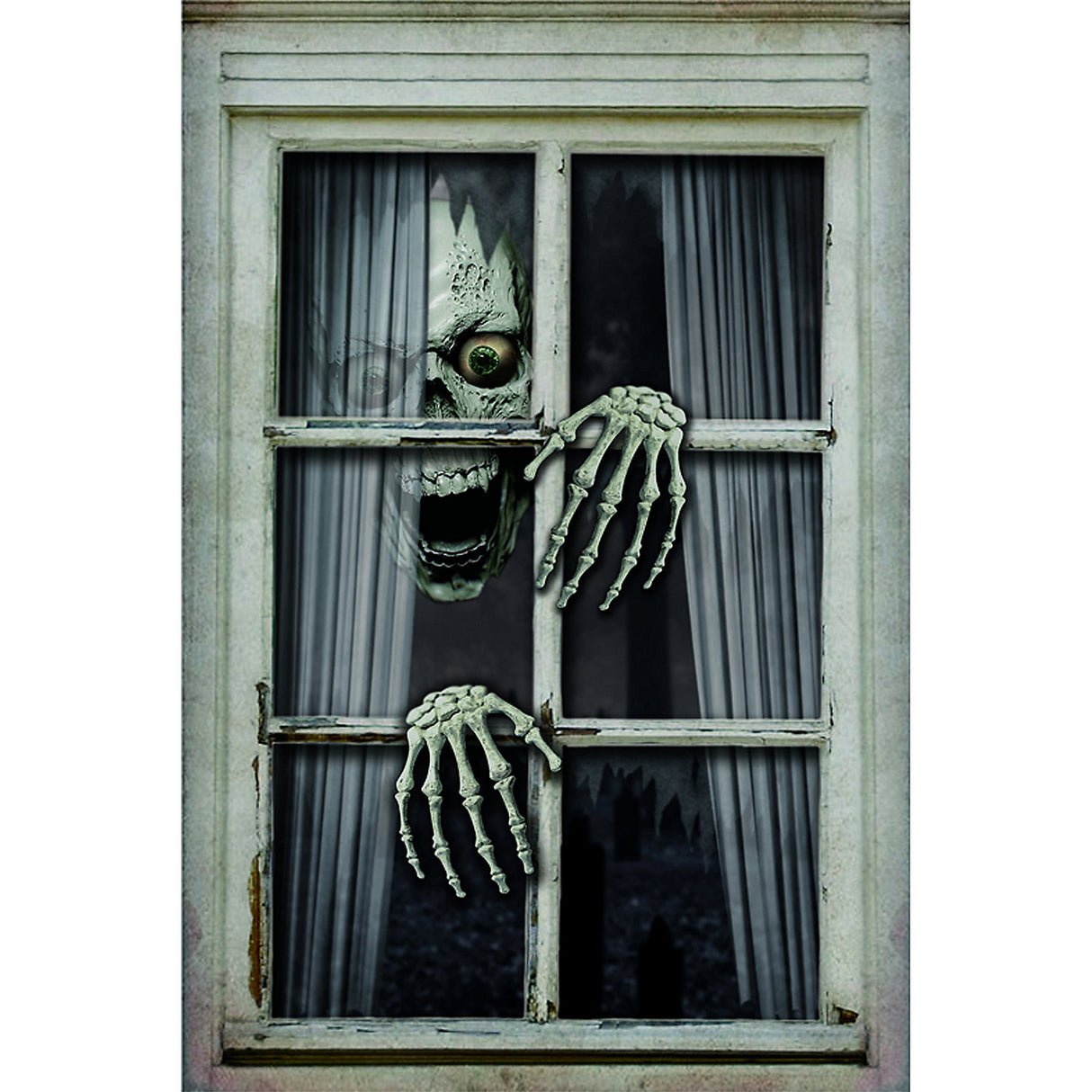 Creepy Skull Hands Window Frame Prop for Halloween Parties Haunted Decor and Spooky Displays