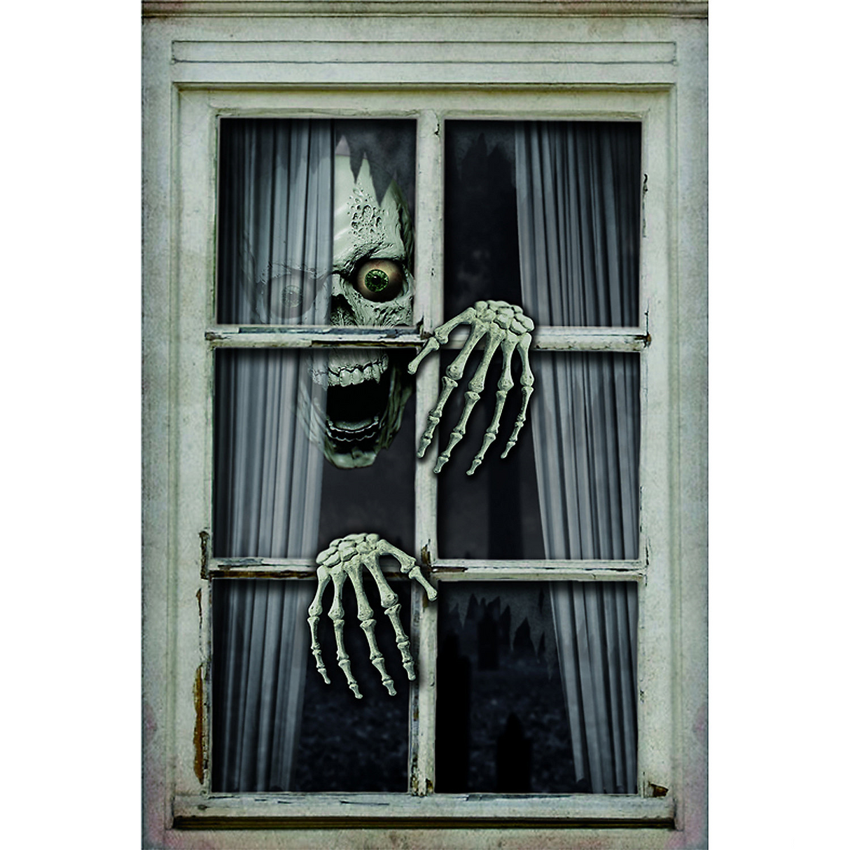 Skull & Hands Window Frame Halloween Prop