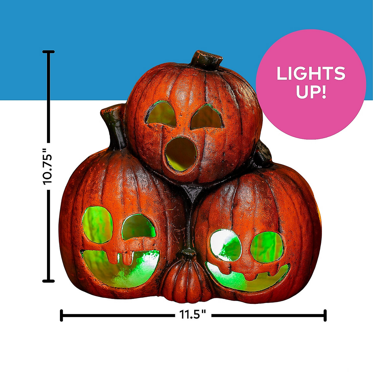 Light-Up Jack-O-Lantern Trio Halloween Decoration 11 1/2 x 10 3/4"