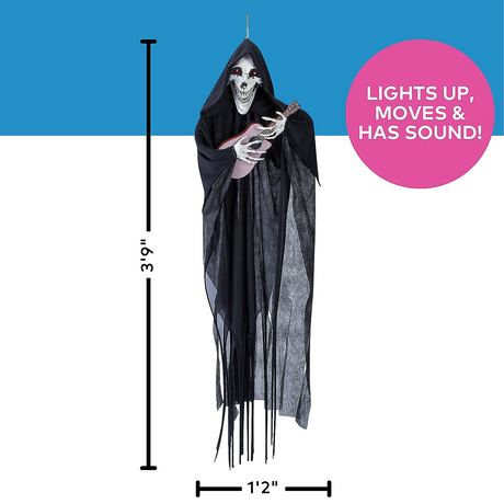 Hanging Animated Singing Reaper with Guitar Halloween Decoration, 13 3/4" x 47 1/4"