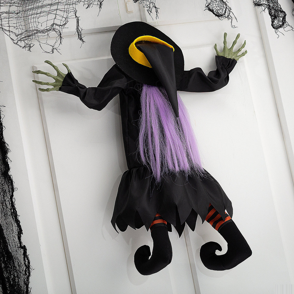 Hanging Animated Crashed Witch Decoration for Halloween Parties Fun Events and Haunted House Themes