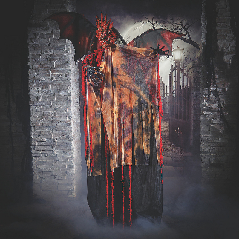 Spooky 6 Ft Standing Animated Black and Red Dragon Man Halloween Decoration for Unforgettable Haunted Displays