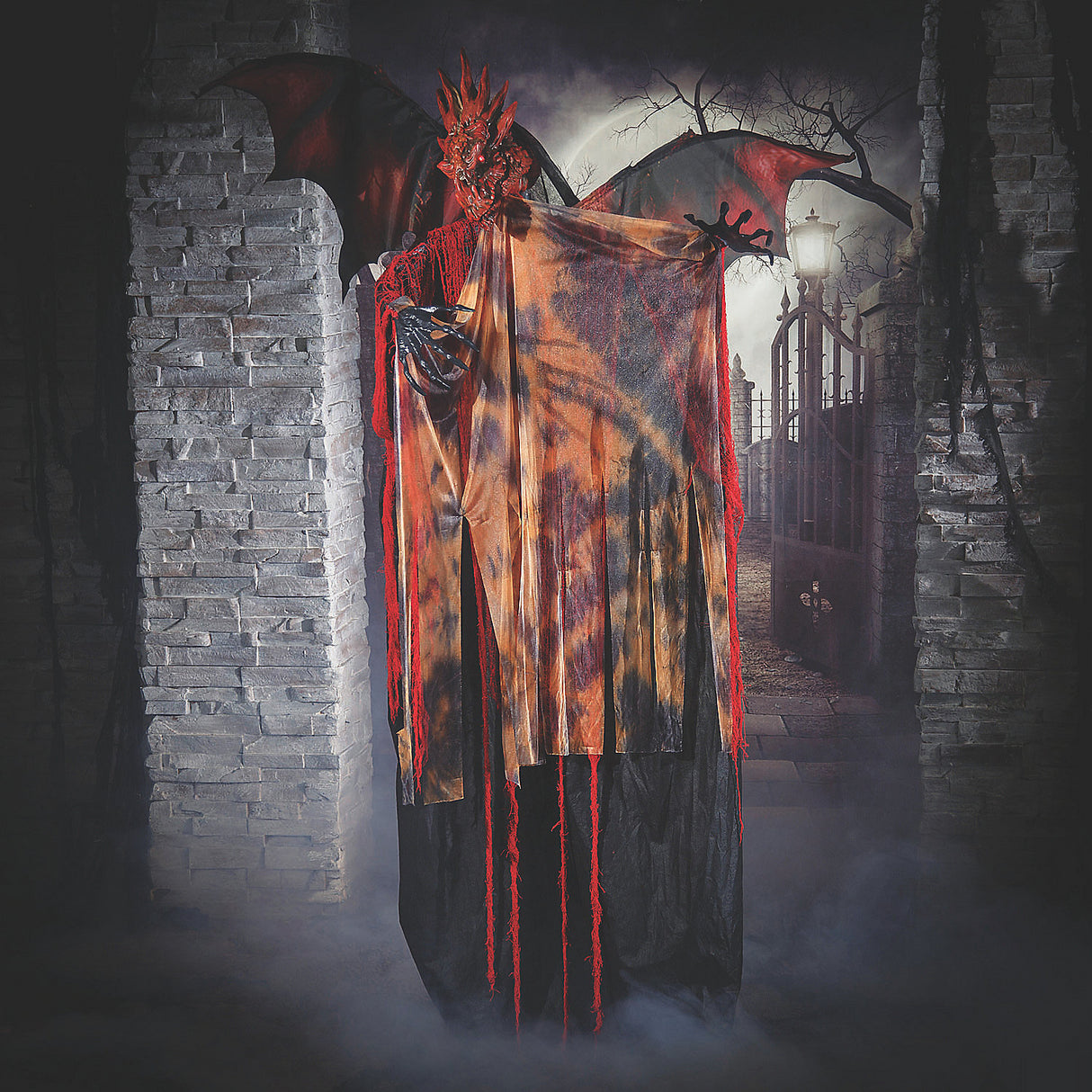 Spooky 6 Ft Standing Animated Black and Red Dragon Man Halloween Decoration for Unforgettable Haunted Displays