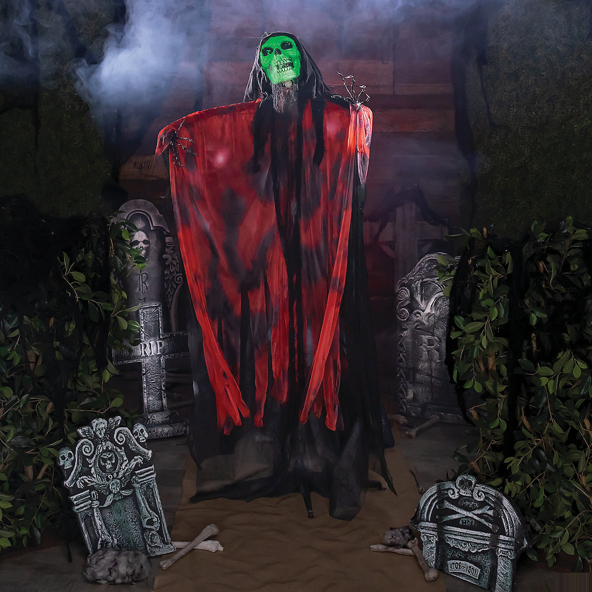 6 Ft Animated Black and Red Skeleton Reaper for Halloween Decorations Haunted House Displays and Spooky Parties