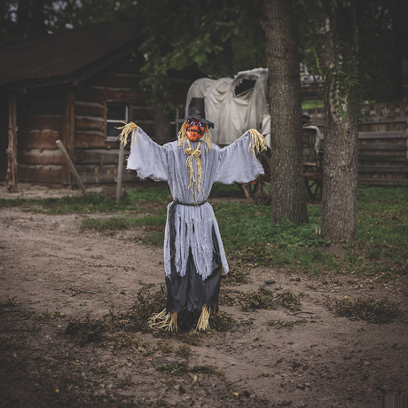 68 3/4" Animated Head Turning Pumpkin Scarecrow Halloween Decoration