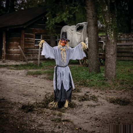 68 3/4" Animated Head Turning Pumpkin Scarecrow Halloween Decoration