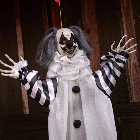 Black and White Animated Light-Up Clown Halloween Decoration 43 1/4"