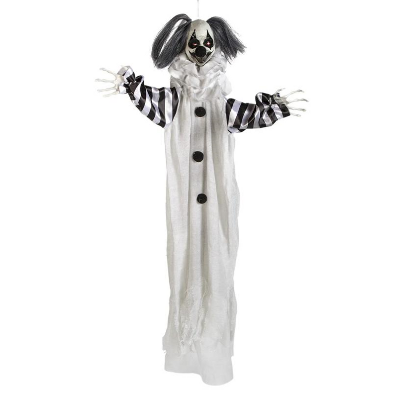 Black and White Animated Light-Up Clown Halloween Decoration 43 1/4"