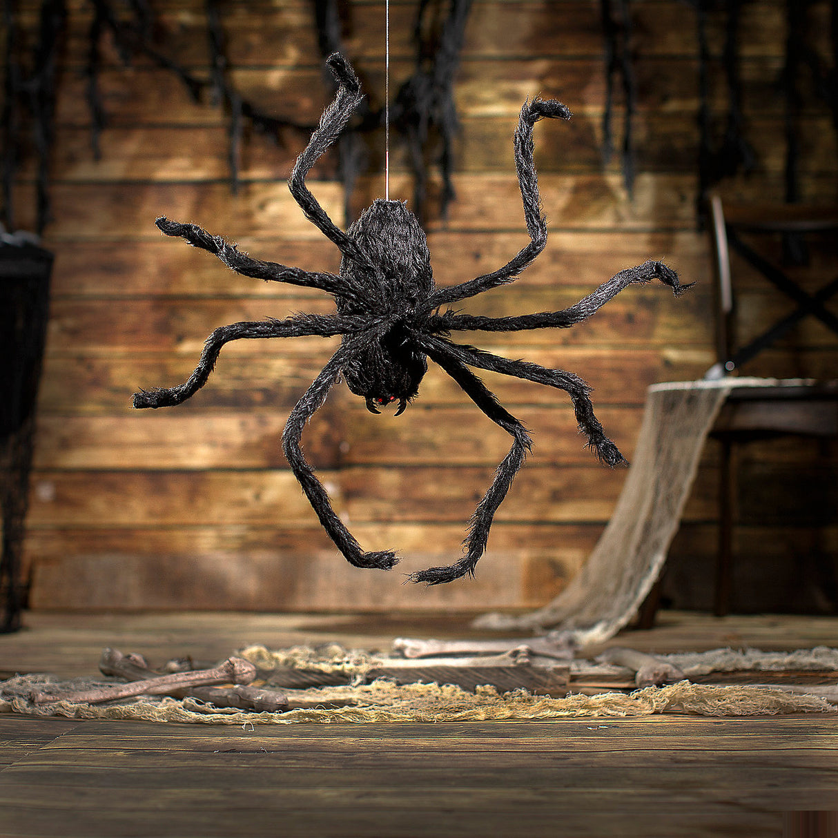 Animated Hairy Black Spider Halloween Decoration for Trick or Treat Events and Spooky House Decor