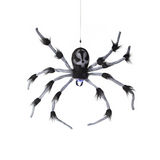 Gray and Black Hairy Floating Spider Hanging Halloween Decoration 31 1/2"