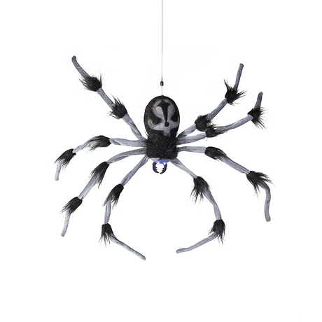 Gray and Black Hairy Floating Spider Hanging Halloween Decoration 31 1/2"