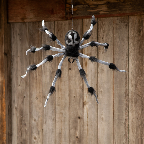 Gray and Black Hairy Floating Spider Hanging Halloween Decoration 31 1/2"