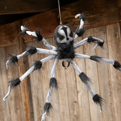 Gray and Black Hairy Floating Spider Hanging Halloween Decoration 31 1/2"