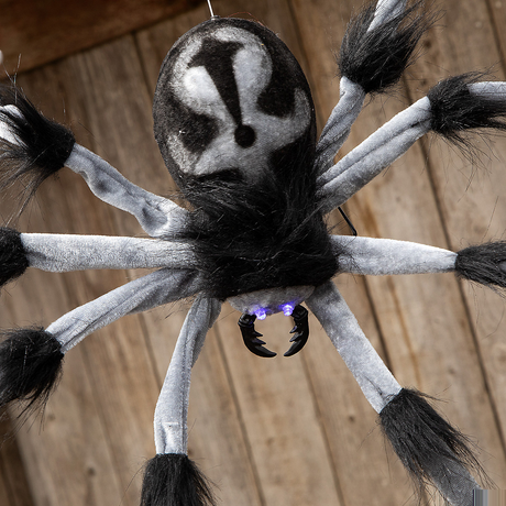 Gray and Black Hairy Floating Spider Hanging Halloween Decoration 31 1/2"