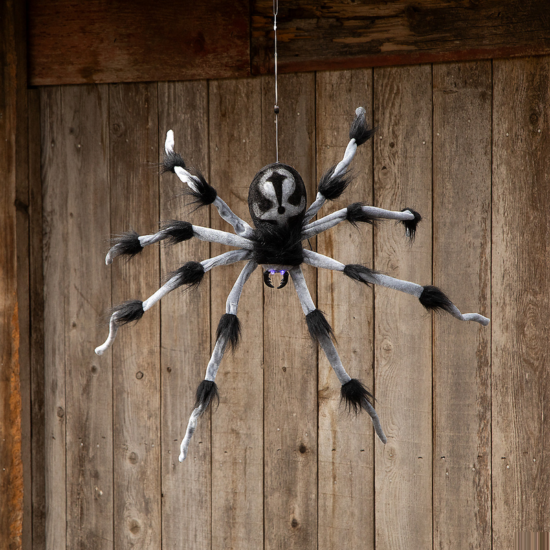 Gray and Black Hairy Floating Spider Hanging Halloween Decoration 31 1/2"
