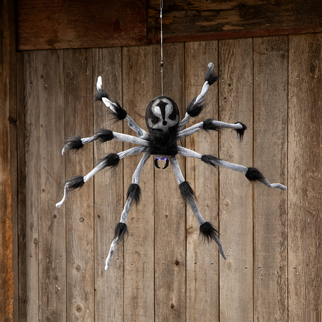 Gray and Black Hairy Floating Spider Hanging Halloween Decoration 31 1/2"