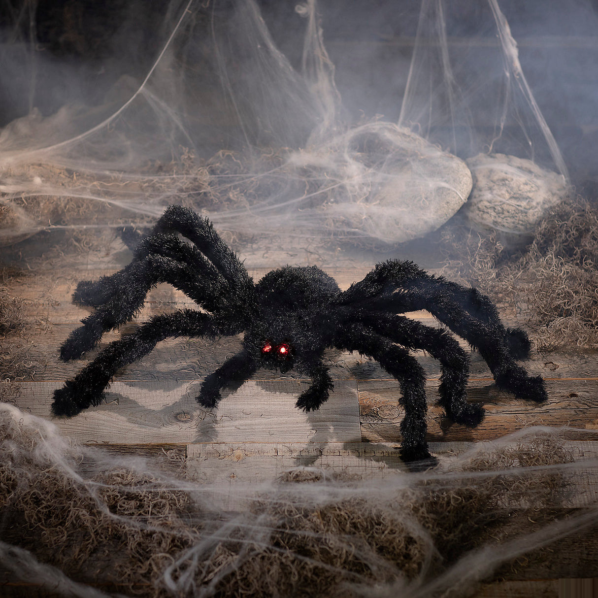 Light-Up Animated Fuzzy Spider Halloween Decoration for Spooky Parties and Haunted House Displays