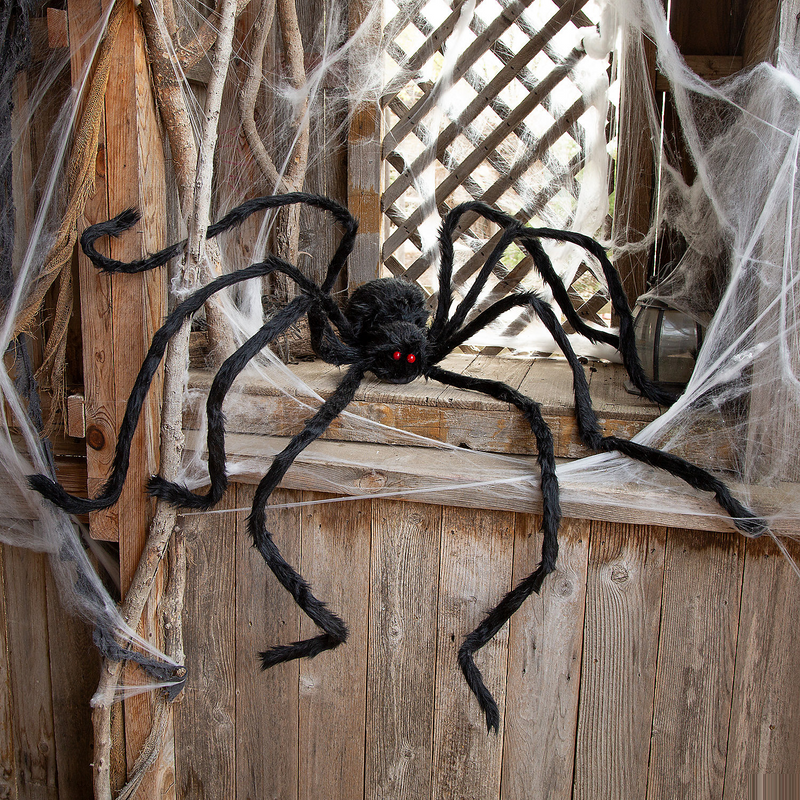 Large Poseable Hairy Black Spider Halloween Decoration for Halloween party and haunted house decor
