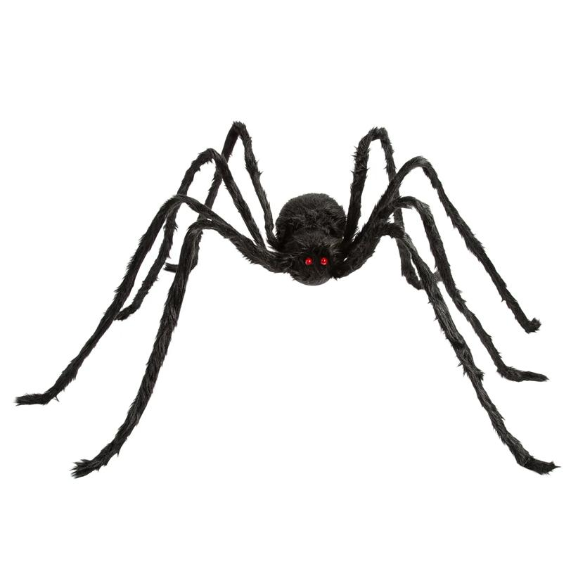 Large Poseable Hairy Black Spider Halloween Decoration 98 1/2"