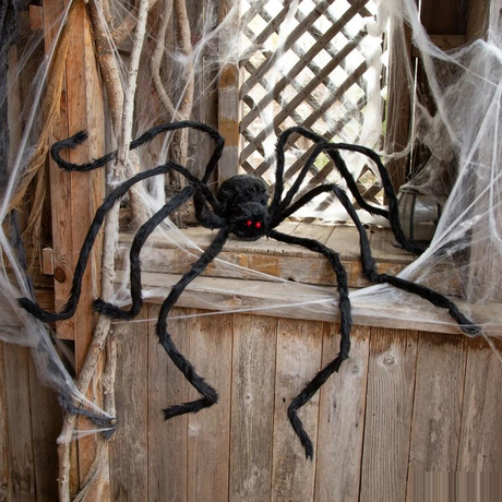 Large Poseable Hairy Black Spider Halloween Decoration 98 1/2"