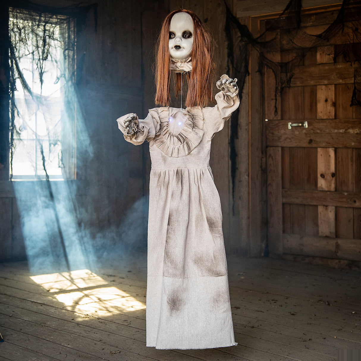 Hanging Girl Red-Haired Light-Up Doll for Spooky Halloween Decor and Ghostly Displays