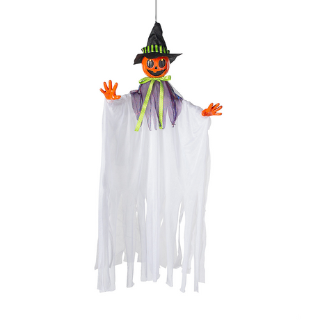 Animated Smiling Pumpkin Scarecrow Hanging Halloween Decoration 47 1/4"