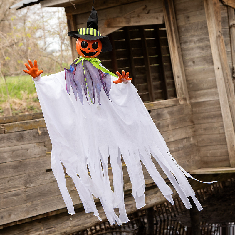 47 Inch Animated Hanging Pumpkin Scarecrow Halloween Decoration