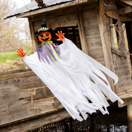 47 Inch Animated Hanging Pumpkin Scarecrow Halloween Decoration
