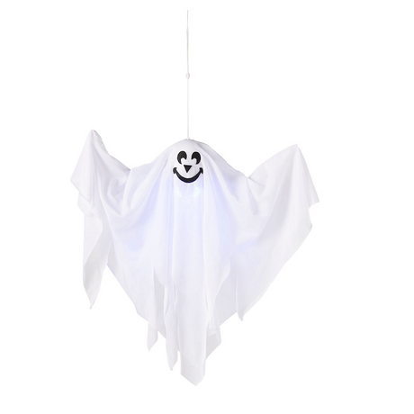 Light-Up Smiling Ghost Halloween Hanging Decoration, 19 3/4 x 20 3/4"