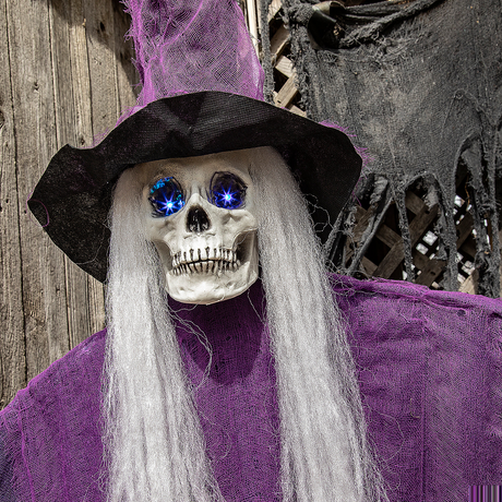 Light-Up Eyes Skeletal Witch Halloween Hanging Decoration 6 Ft.
