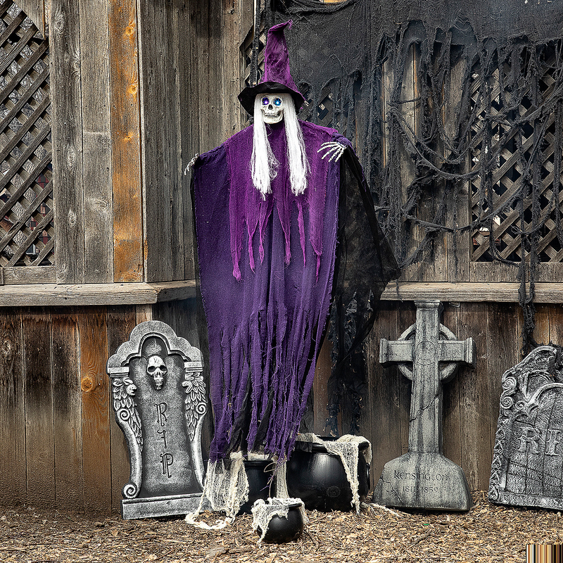 Light-Up Eyes Skeletal Witch Halloween Hanging Decoration 6 Ft.
