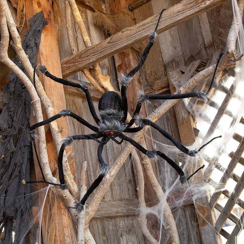 Poseable Hairy Joints Black Wolf Spider Decoration for Halloween party and haunted house decor