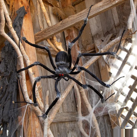 Poseable Hairy Joints Black Wolf Spider Halloween Decoration 55"